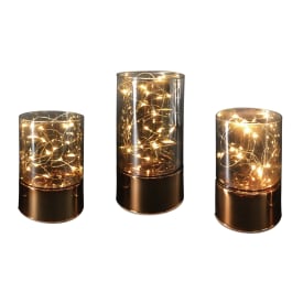 6 stk Lette vaser, kobber med lyslenke (sett med 3)
