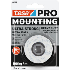 Tesa Pro stærk dobbeltklæbende monteringstape, 19 mm, 1,5 meter