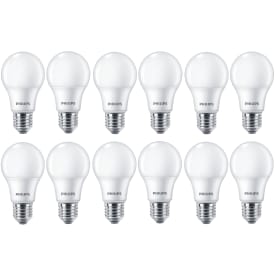 Philips E27 standardpære, 3000K, 8W, 12-pak