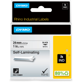 5 stk DYMO® Rhino tape, selv-laminerende, 24 mm, sort på hvid