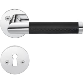 Beslagsboden Retro dørhåndtag, poleret krom/sort lædergreb