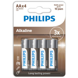 12 st Philips Tech Alkaline AA batterier, 4 st.