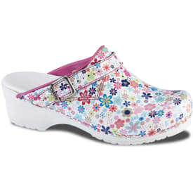 Sanita Little Flower dame træsko med hælrem, Hvid/rød/blå/grøn, 38