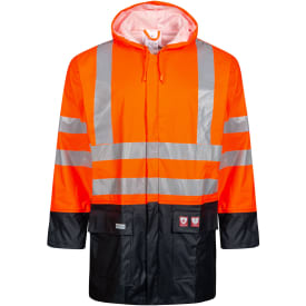 Lyngsøe Multinorm PU regnjakke, Hi-Vis Orange/Navy, 4XL