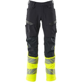 Mascot Accelerate Safe arbejdsbukser med stretch, marineblå/hi-vis gul, str. 82C66