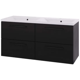Linn Bad Ingrid servantskap, 4 Skuffer, dobbel, 120x45,3x57 cm, sort eik