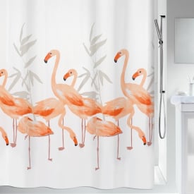 Spirella Flamingo badeforhæng, 180x200 cm, hvid/orange