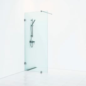 Svedbergs 180° dusjvegg fast, 88 cm, klart glass, sort matt profil