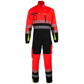 Bekken & Strøm Gjøvik kjeledress, HiVis kl 3, unisex, str. 64, rød/sort