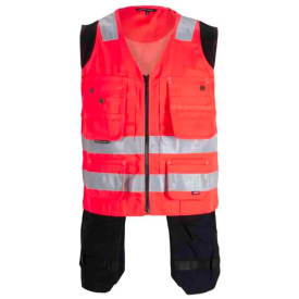 Bekken & Strøm Dokka håndverksvest, HiVis kl.1, unisex, str. XL, rød/sort