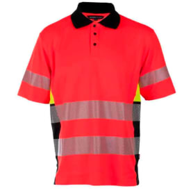 Bekken & Strøm Gjøvik piqueskjorte, HiVis kl.3, unisex, str. 4XL, rød/sort