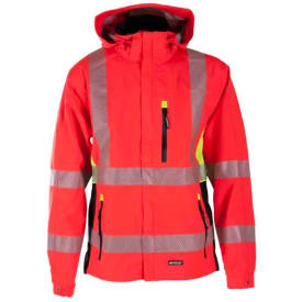 Bekken & Strøm Gjøvik skalljakke, HiVis kl.3, unisex, str. XS, rød/sort