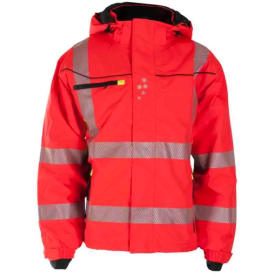 Bekken & Strøm Gjøvik allvær vinterjakke, HiVis kl.3, unisex, str. M, rød/sort