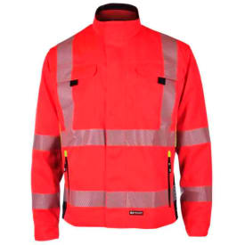 Bekken & Strøm Gjøvik arbeidsjakke, HiVis kl.3, unisex, str. 62, rød/sort