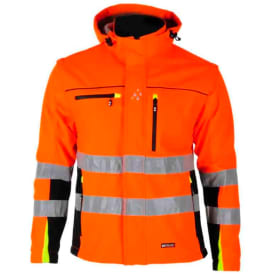 Bekken & Strøm Bergset softshelljakke, HiVis kl.2, unisex, str. 2XL, oransje/sort