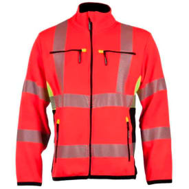 Bekken & Strøm Gjøvik fleecejakke, HiVis kl.3, unisex, str. 4XL, rød/sort