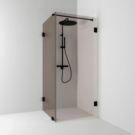Svedbergs 180° dusjhjørne rett/fast, 90x90 cm, bronsefarget glass, sort matt profil