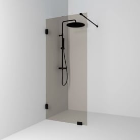 Svedbergs 180° dusjvegg fast, 98 cm, bronsefarget glass, sort matt profil