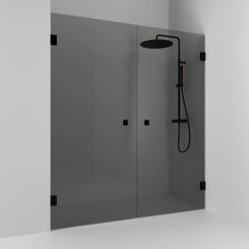 Svedbergs 180° dusjnisje rett, 156,5 cm, røykfarget glass, sort matt profil