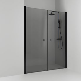 Svedbergs Skoga dusjnisje rett, 178 cm, røykfarget glass, sort matt profil