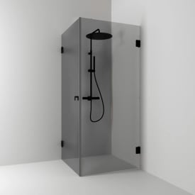 Svedbergs 180° dusjhjørne rett, 80x100 cm, røykfarget glass, sort matt profil