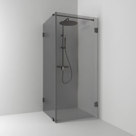 Svedbergs 180° dusjhjørne rett/fast, 100x80 cm, røykfarget glass, blyantsort profil