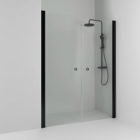 Svedbergs Skoga dusjnisje rett, 198 cm, frostet glass, sort matt profil