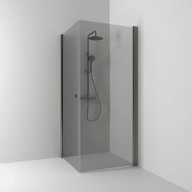 Svedbergs Skoga dusjhjørne rett, 90x90 cm, røykfarget glass, blyantsort profil