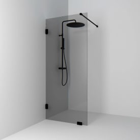 Svedbergs 180° dusjvegg fast, 98 cm, røykfarget glass, sort matt profil