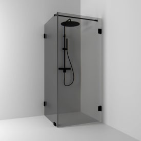 Svedbergs 180° dusjhjørne rett/fast, 80x90 cm, røykfarget glass, sort matt profil