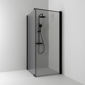 Svedbergs Skoga dusjhjørne rett/fast, 83x80 cm, røykfarget glass, sort matt profil