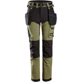 Snickers AllroundWork håndværkerbukser 7575 til børn full stretch, Khaki Green/Black, 146