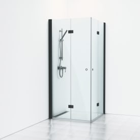 Svedbergs Skoga brusehjørne, 69x69 cm, klart glas, mat sort profil
