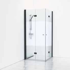 Svedbergs Skoga brusehjørne, 89x89 cm, halvfrostet glas, mat sort profil