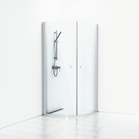 Svedbergs Skoga brusehjørne, 79x79 cm, klart glas, mat aluminium profil