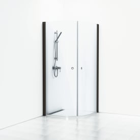 Svedbergs Skoga brusehjørne, 89x89 cm, klart glas, mat sort profil