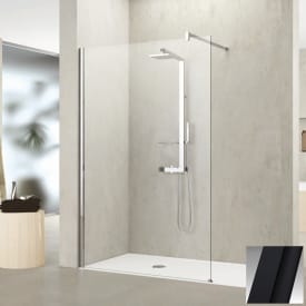 Novellini Kuadra H fastvegg, 97-100 cm, klart glass, sort matt profil