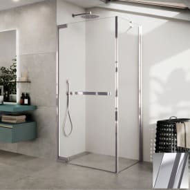 Novellini N180 G slagdør for hjørne, 88-89,5 cm, klart glass, børstet stål profil