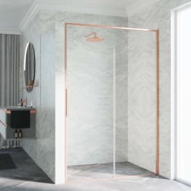 Novellini Riga 2P skyvedør høyre, 109-112 cm, klart glass, børstet kobber profil