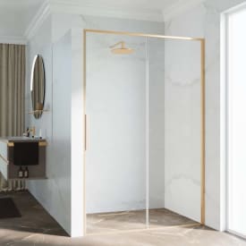 Novellini Riga 2P skyvedør høyre, 129-132 cm, klart glass, børstet messing profil