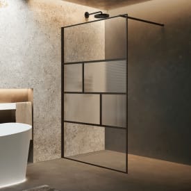 Novellini HC ART fastvegg, 87-88,5 cm, rillet glass, sort matt profil