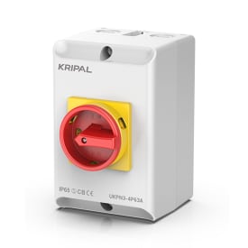 Kripal Sikkerhetsbryter 25A AC23 3P+N, frontbetjent, grå/rød