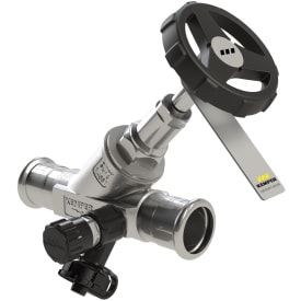 NIRO Skråsædeventil Rustfri M-press 15 mm. Med aftap