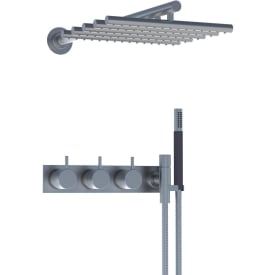 Vola 5474R-051 dusjtermostat, med hodedusj og hånddusj, bakplate, krom