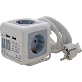 E-Line Cube stikdĂĄse med 4 udtag, schuko & USB