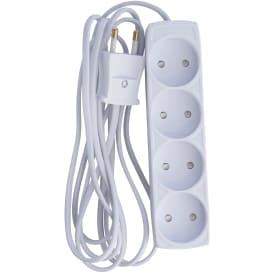 Stikdåse med 4 udtag, Uden jord, 2,5 meter, Hvid