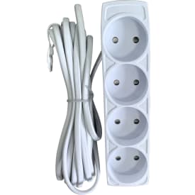 Stikdåse med 4 udtag, Uden jord, 5 meter, Hvid