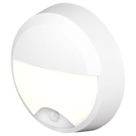 4lite Pylus Round vägglampa utomhus med sensor, halvskärm, vit