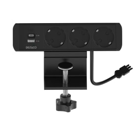 Deltaco bordkontakt, 3 stikkontakter, A+C USB-lader, svart
