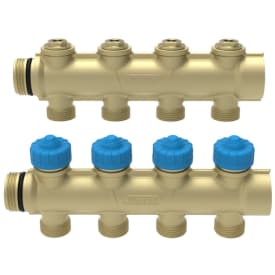 Wavin Comfina 3/4" gulvvarme fordelerrør, 4 kredse, 20 mm pex koblingssæt